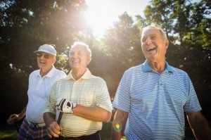 Three senior men on golf course